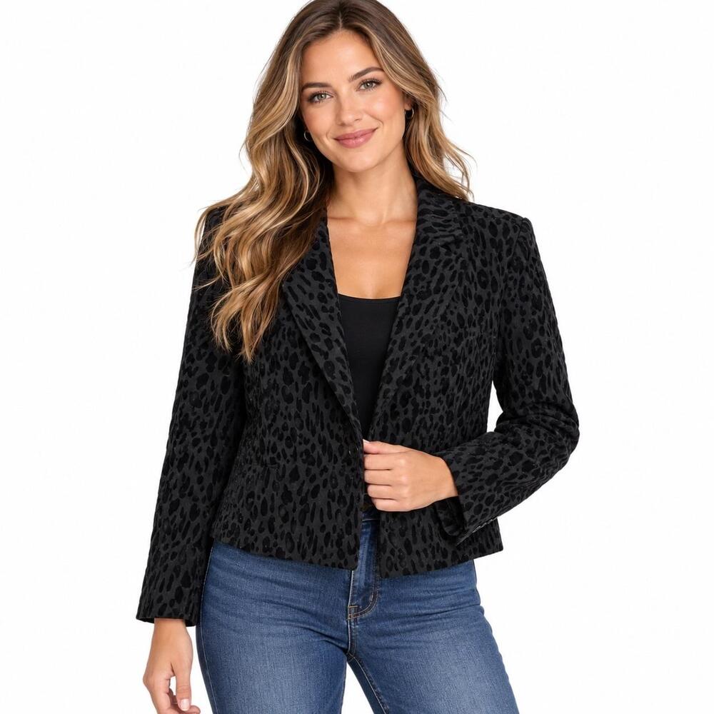 RACHEL Rachel Roy Blazer Womens Medium Black Leopard Print Short Jacket